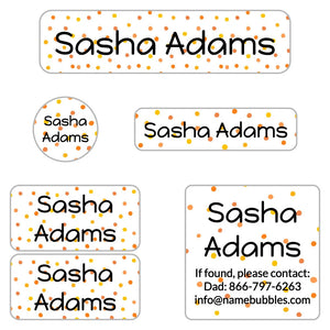 kids' name labels for camp in pom pom orange