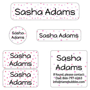 kids' name labels for camp in pom pom pink