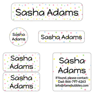 kids' name labels for camp in pom pom rainbow