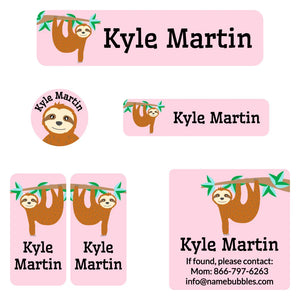 camp labels pack sloth pink