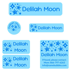 camp labels pack stars blue