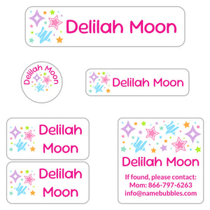 camp labels pack stars pink rainbow