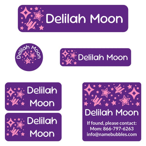camp labels pack stars purple pink