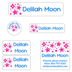 camp labels pack stars pink blue