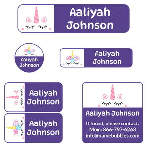 camp name labels for kids unicorn purple
