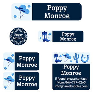 camp labels pack western blue
