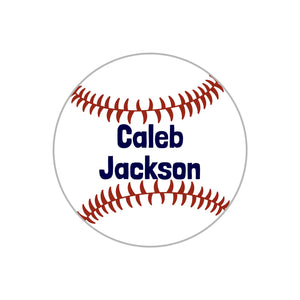 circle name stickers for kids baseball dark blue