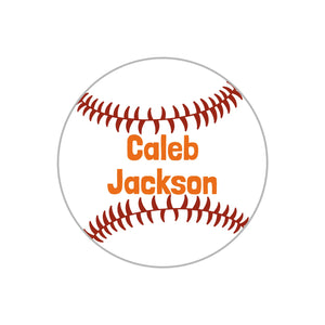circle name stickers for kids baseball orange