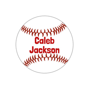 circle name stickers for kids baseball red
