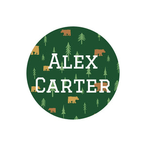 circle name labels for kids in bear forest green
