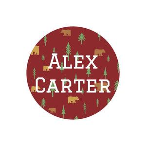 circle name labels for kids in bear maroon