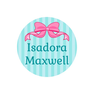 circle name labels bow pink blue