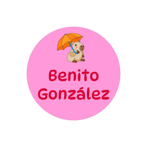 circle name labels in capybara pink