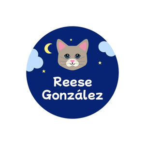 cats dark blue circle name labels