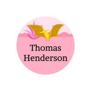 circle name labels dinosaurs pink