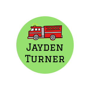 circle name labels for kids in fire truck green