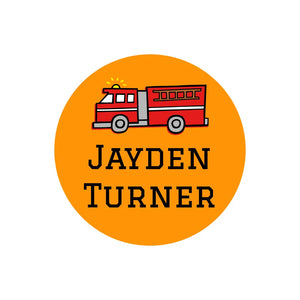 circle name labels for kids in fire truck orange
