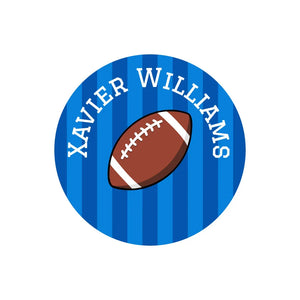 circle name stickers for kids in football blue