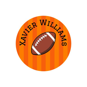 circle name stickers for kids in football orange