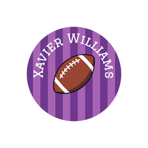 circle name stickers for kids in football purple