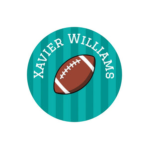 circle name stickers for kids in football turquoise