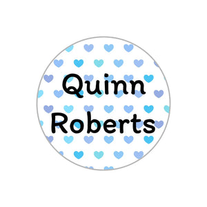 circle name stickers for kids hearts blue