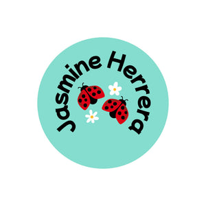 circle name labels ladybug pastel green
