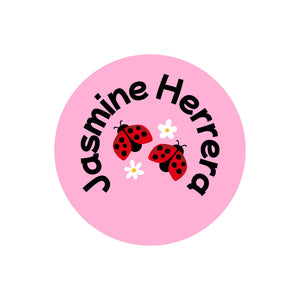 circle name labels ladybug pink