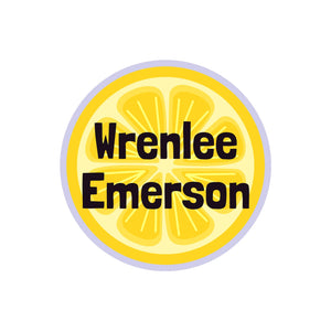 small rectangle name labels lemons purple