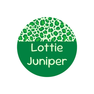 circle name labels leopard print green