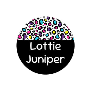 circle name labels leopard print rainbow