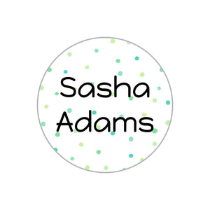 circle name stickers for kids in pom pom green