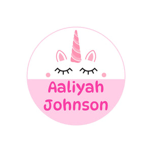 circle name labels for kids unicorn light pink