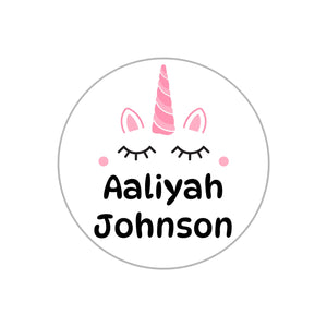 circle name labels for kids unicorn white