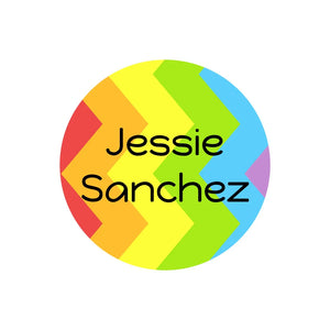 circle dishwasher-safe labels for kids in zig zag rainbow