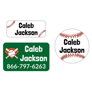 clothing name labels pack for kids baseball green