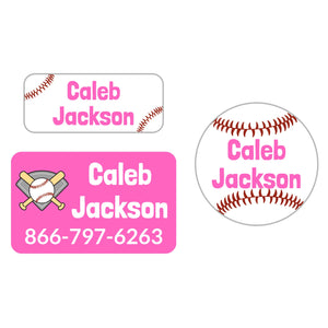 clothing name labels pack for kids baseball pink