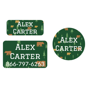 clothing name label bundle for kids in bear forest green
