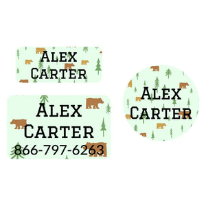clothing name label bundle for kids in bear light green