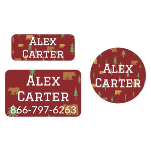 clothing name label bundle for kids in bear maroon