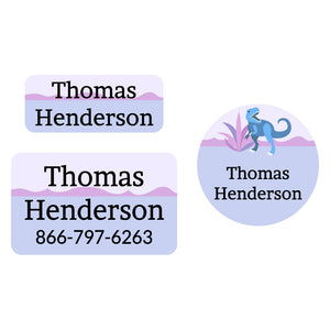 clothing labels pack dinosaurs purple