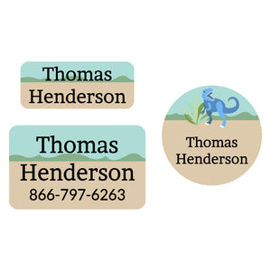 clothing labels pack dinosaurs tan