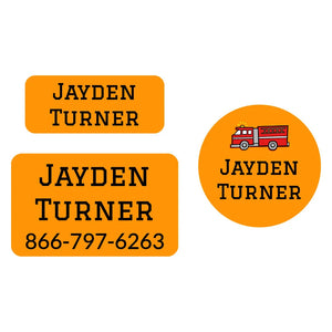 clothing labels pack for kids in fire truck orange