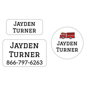 clothing labels pack for kids in fire truck white