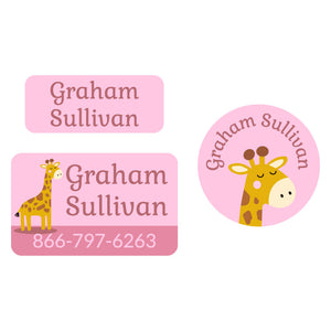 clothing labels pack giraffe pink