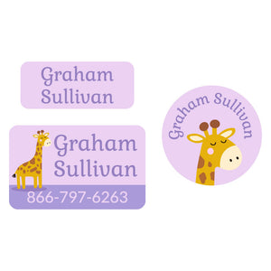 clothing labels pack giraffe purple