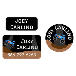 clothing labels pack monster truck blue