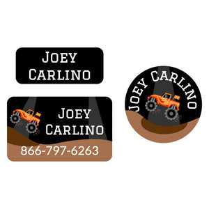 clothing labels pack monster truck orange