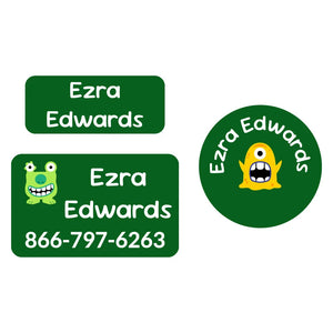 clothing labels pack monsters dark green