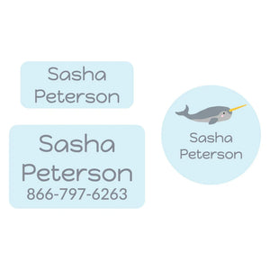 kids' clothing labels combo pack in narwhal light blue
